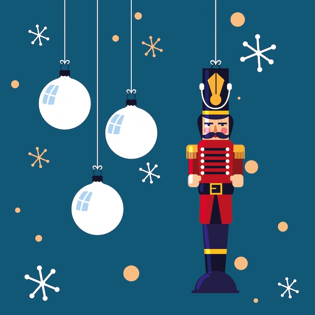 Vector nutcracker soldier toy with balls of christmas