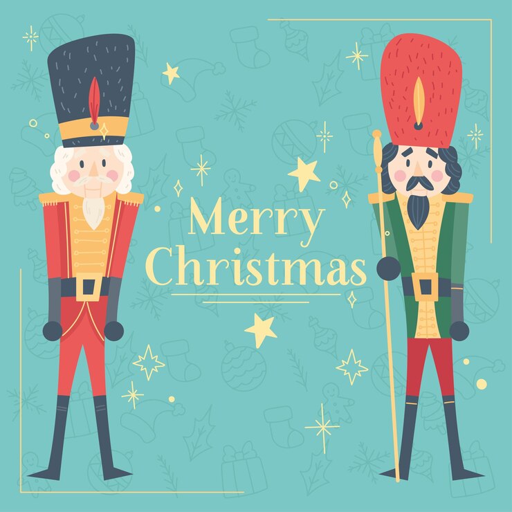 Nutcracker soldiers cartoon kawaii Merry christmas gretting card Vector