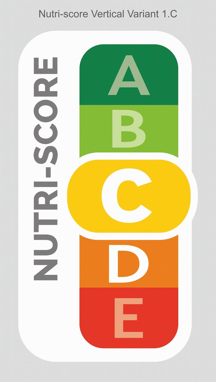 Vector nutriscore grading system food sugar level beverages mark label vertical variant 2 c