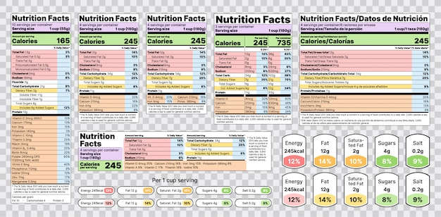 Nutrition Facts Label. Illustration. Set Of Tables Food Information.