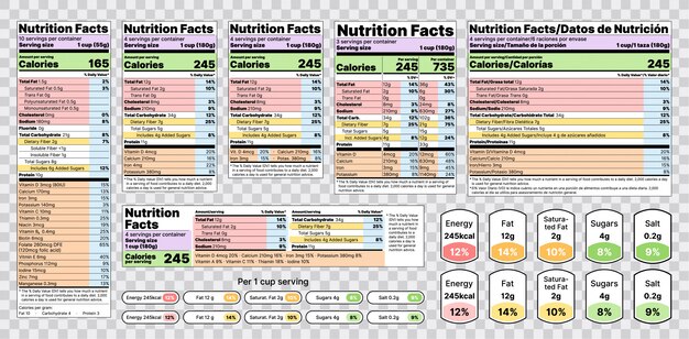 Nutrition Facts Label. Illustration. Set Of Tables Food Information.