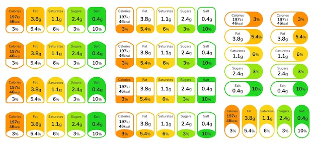 Vector nutrition facts labels set