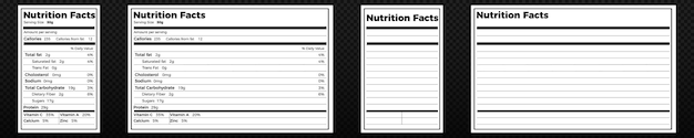 Vettore fatti nutrizionali modello nutrizione cibo etichetta in bianco vettore