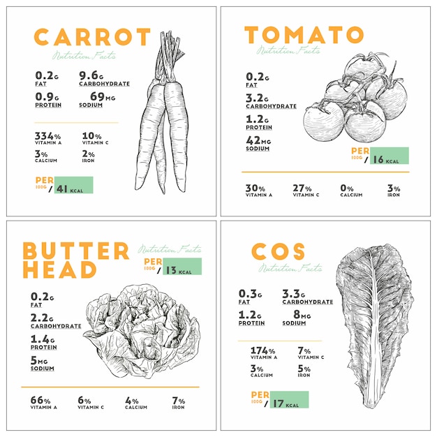 Vector nutrition facts of vegetable set