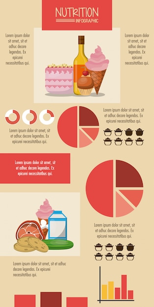 Vettore nutrizione e cibo rosso infografica