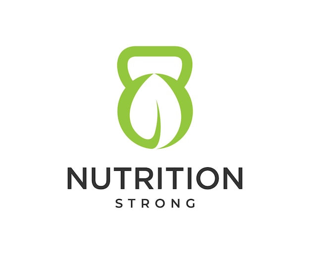 nutrition logo with kettlebell and leaf icon illustration vector template for healthy vitamin busine