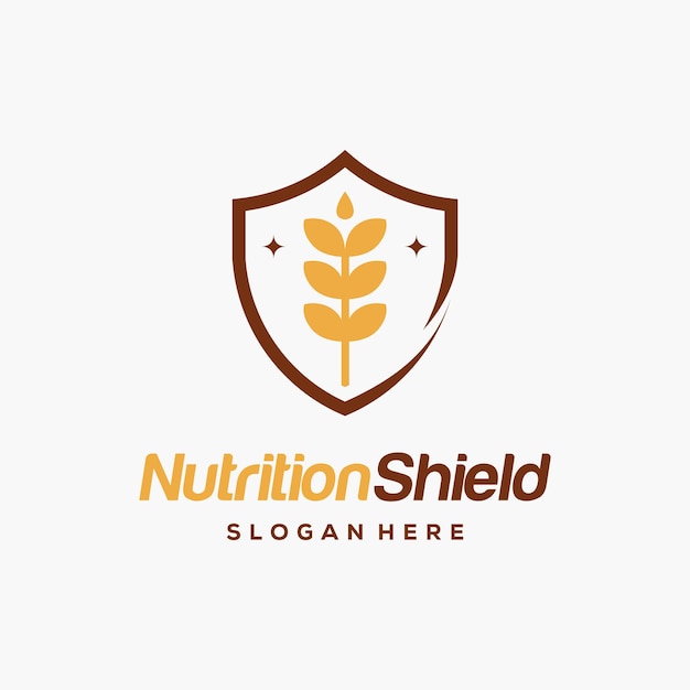 Дизайн логотипа nutrition shield концептуальный вектор щит и символ шаблона логотипа пшеницы