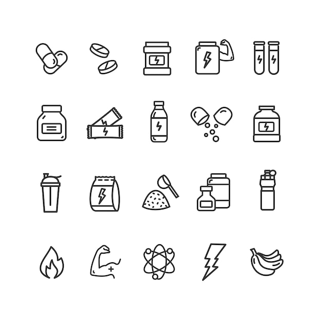 Nutrition Signs Black Thin Line Icon Set Vector