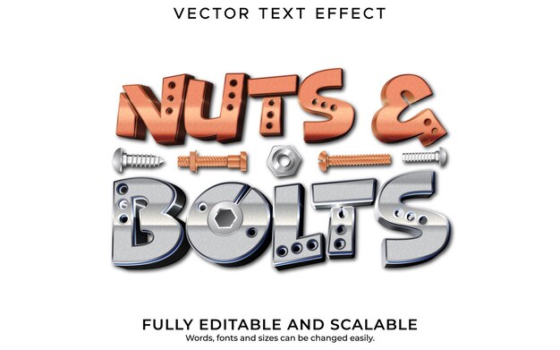 Nuts and Bolts editable vector text