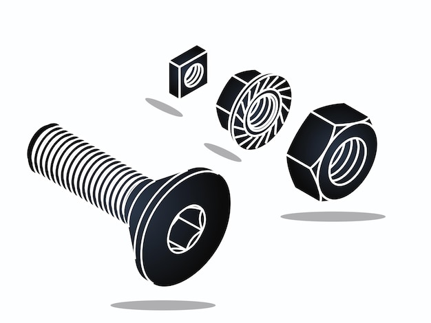 Nuts and bolts with electric icon set vector pro