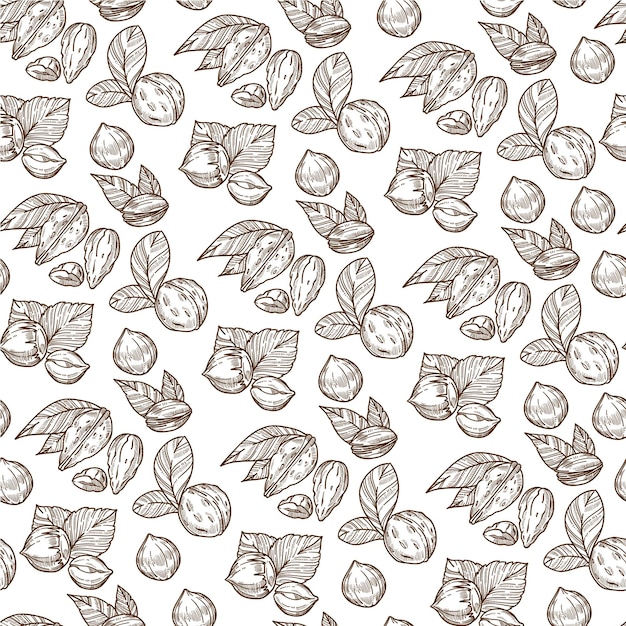 Nuts and leaves nutrition and dieting seamless pattern