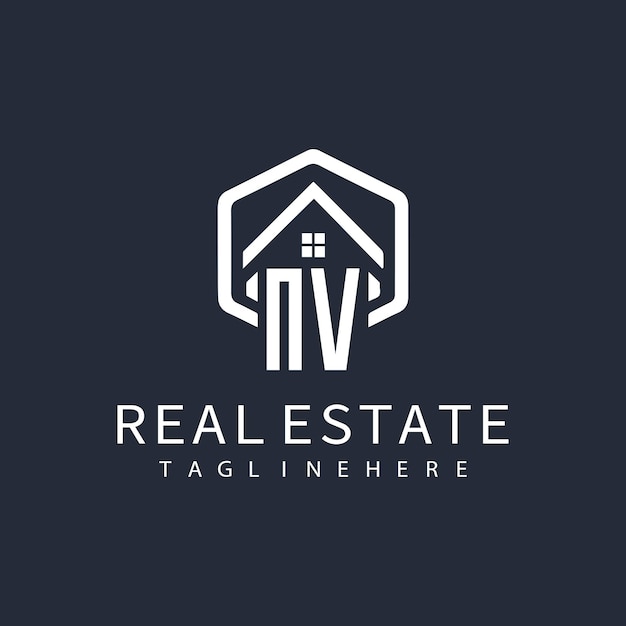 Vector nv initial monogram logo for real estate with home shape creative design