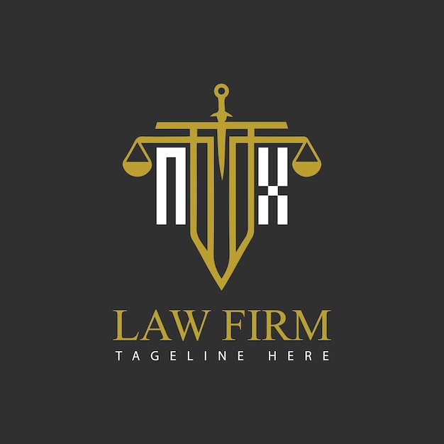 NX initial monogram for lawfirm logo with sword and scale