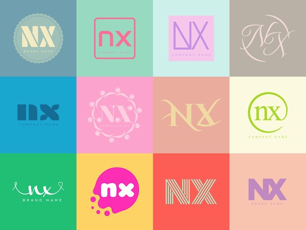 Vector nx logo bedrijf sjabloon letter n en x logotype stel verschillende klassieke serif letters en moderne vetgedrukte tekst met ontwerpelementen initiële lettertype