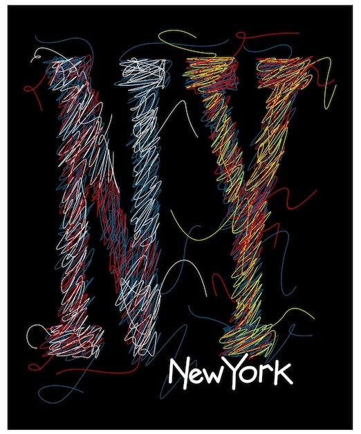 NY New york kleurrijke Krabbel en Vintage typografie tshirt ontwerp in vectorillustratie