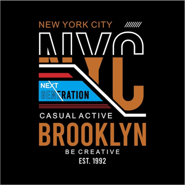 T シャツ デザイン カジュアル スタイルのニューヨーク ブルックリン グラフィック タイポグラフィー