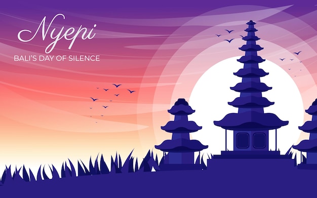 Paesaggio della siluetta di giorno di nyepi