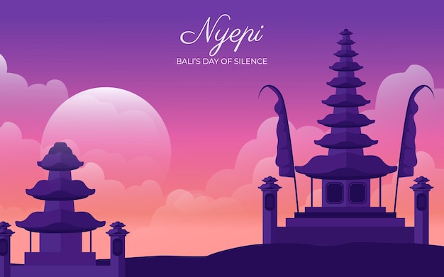 Vector nyepi day silhouette landscape