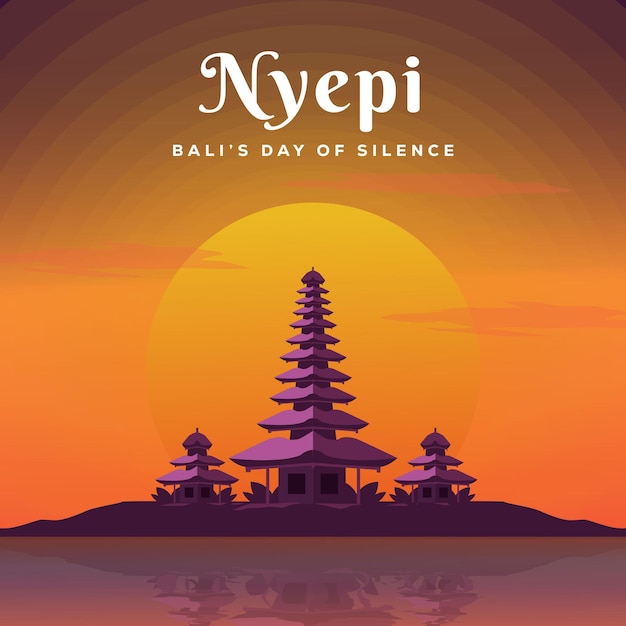 Vector nyepi illustration greeting. bali's day of silence design