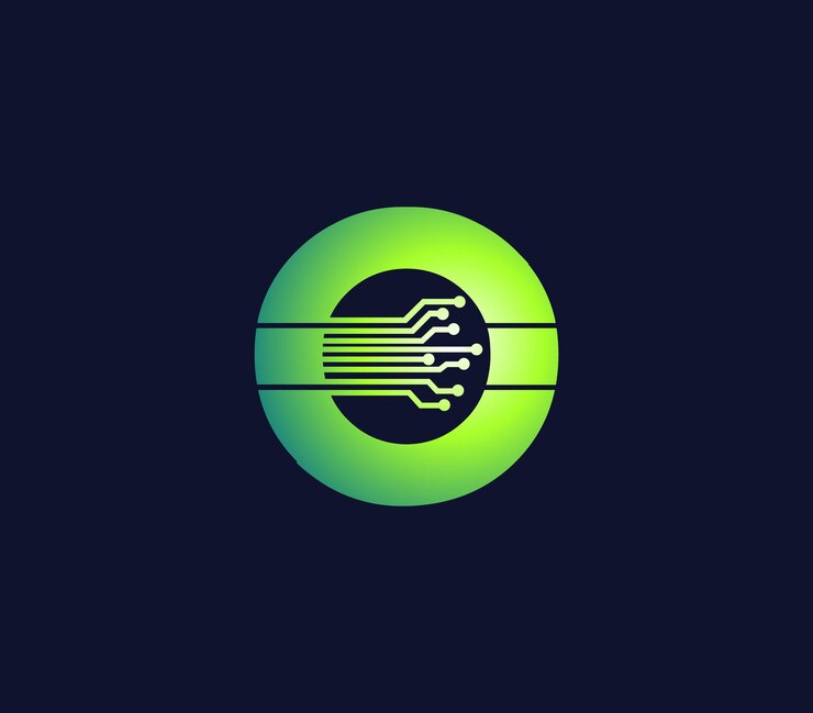 Vector o alphabet technology data circuit logo design company concept