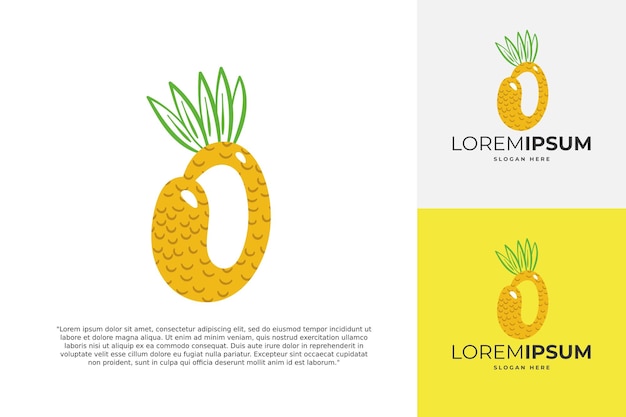 O letter logo made of pineapple Fruit handmade calligraphy for agricultural identity restaurant cards kids tshirt summer prints etc