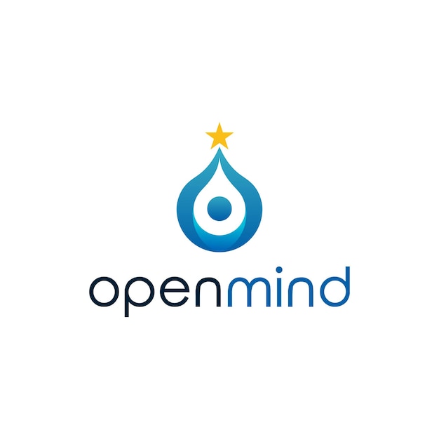 Vettore logo della lettera o, vettore del logo della mente aperta, illustrazione della persona che tiene la stella sopra la testa