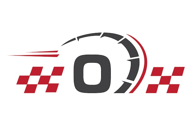 O met de letter Racing Flag Logo Speed Logo Symbol