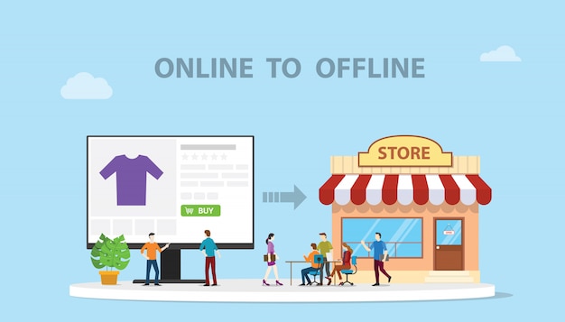 O2o online naar offline e-commerce nieuwe concepttechnologie met winkel en website online