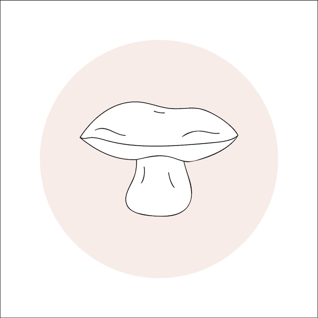 Vector oak mushroom line icon black outline in circle vector illustration isolated boletus in doodle style