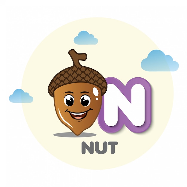 Oak nut mascot with letter n