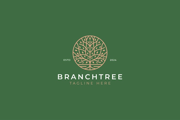 Vector oak root branch nature plant linear geometric abstract logo luxe concept in cirkelvormige vorm