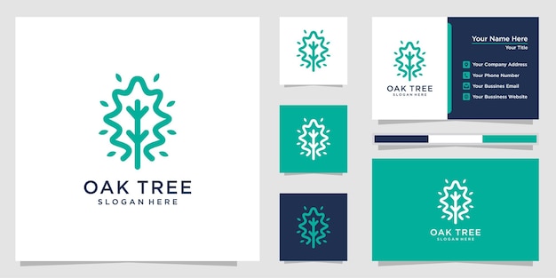 Oak tree logo and business card template Premium Vector