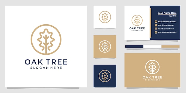 Oak tree logo and business card template Premium Vector