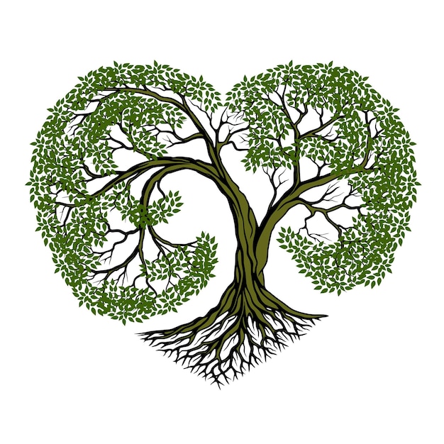 Oak tree root logo design tree with heart shape for company with tree icon