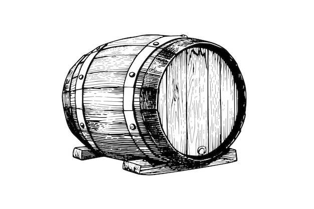 Vector oak wooden barrel hand drawn sketch engraving style vector illustration