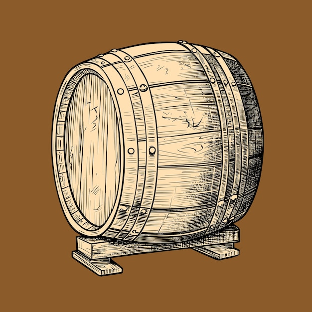 Oak wooden barrel sketch Hand drawn engraving style Vintage vector illustration