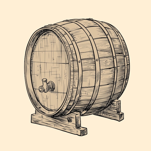 Oak wooden barrel sketch Hand drawn engraving style Vintage vector illustration