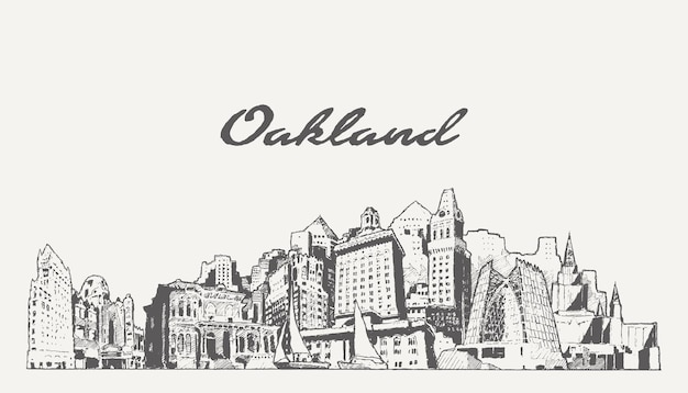 Oakland skyline, california, usa, hand drawn vector illustration, sketch