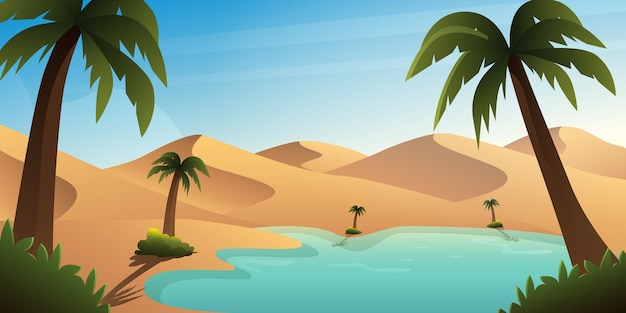 Oasis background illustration in the middle of the desert