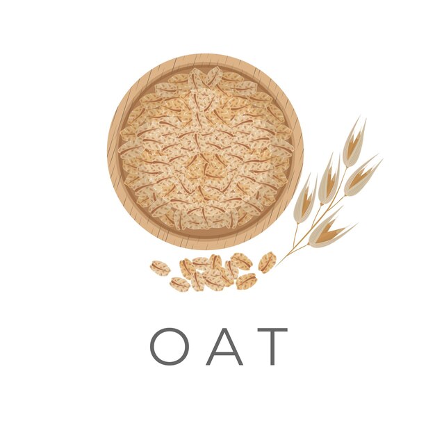 Oat Flakes Vector Illustration Logo In A Wooden Bowl