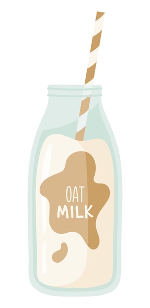 Vettore latte d'avena in una bottiglia con una cannuccia