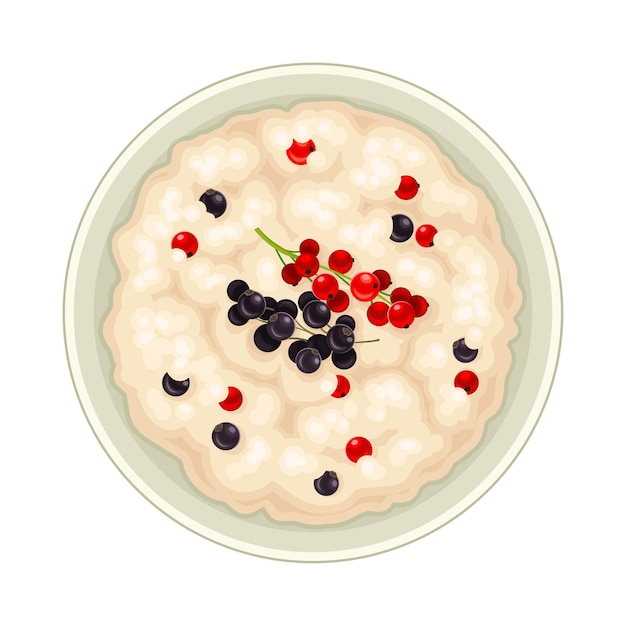 Vector oatmeal in bowl with berries top view vector illustration