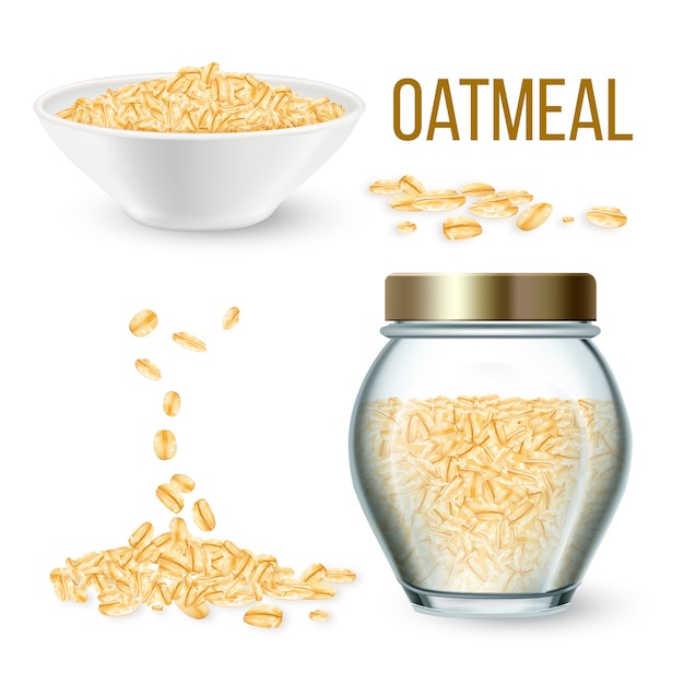 Vector oatmeal cereal in bowl and bottle