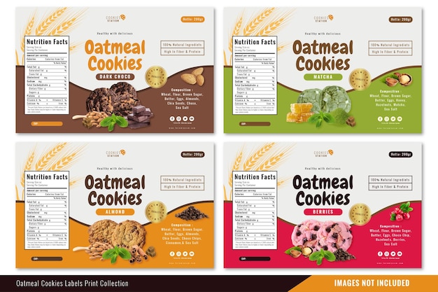 Vector oatmeal cookies labels print collection