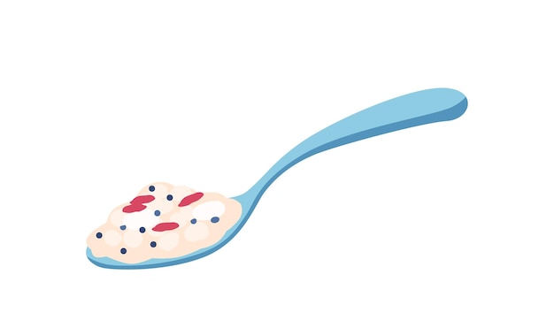 Porridge di farina d'avena o yogurt in cucchiaio isolato su sfondo bianco icona sana colazione cereali fiocchi d'avena spuntino gustoso