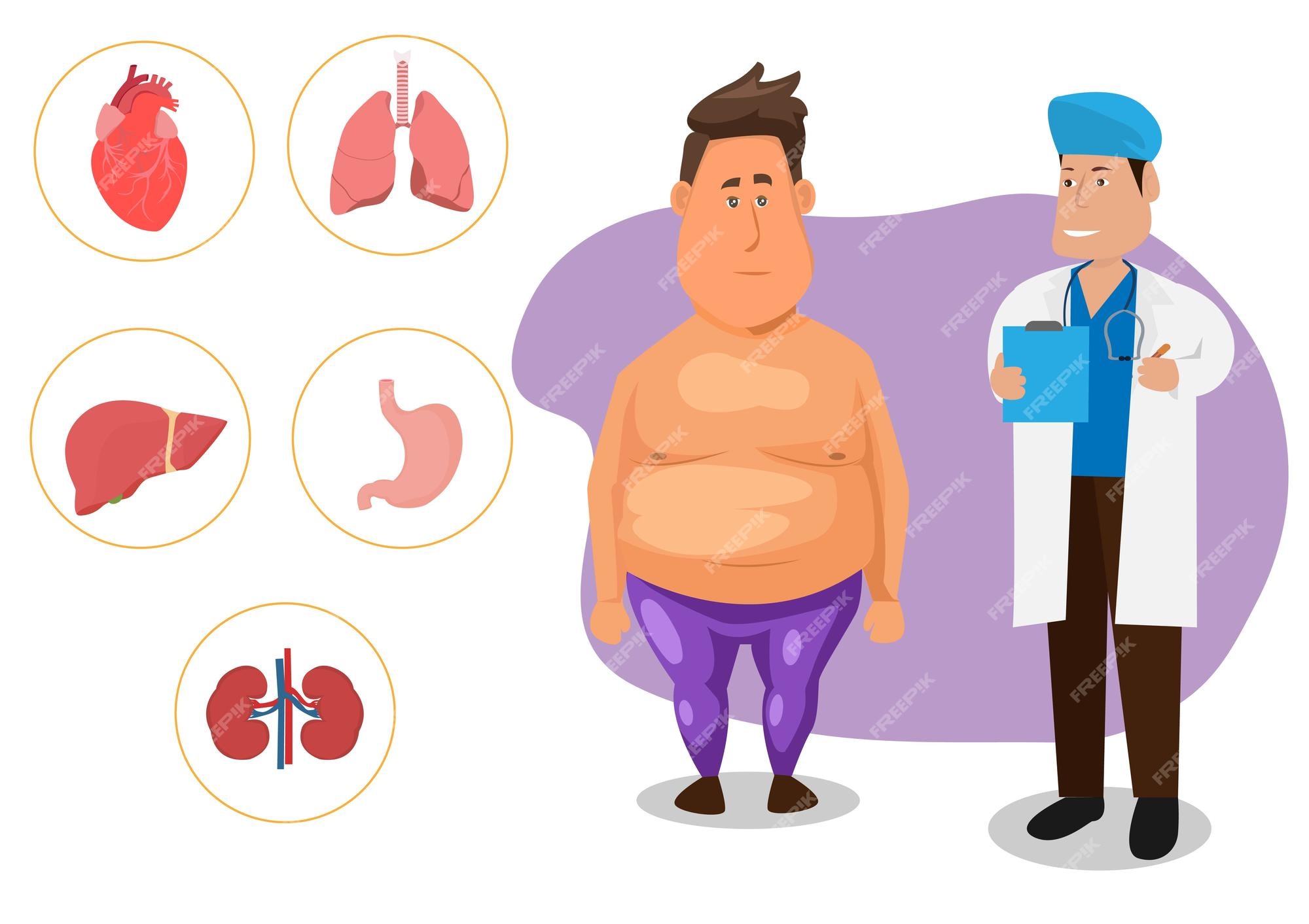 Premium Vector | Obesity problems medical counseling and diagnosis of overweight men negative effects of obesity on human health and visceral comparison flat style cartoon illustration vector Premium Vector | Obesity problems medical counseling and diagnosis of overweight men negative effects of obesity on human health and visceral comparison flat style cartoon illustration vector