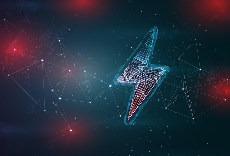 Vector object on abstract gray blue background with red flashes