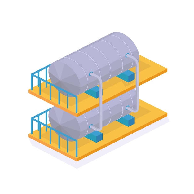 Вектор Объект нефтяной промышленности резервуары металлический танкер-цистерна хранение транспортная структура для хранения нефти нефть и нефть контейнерная цистерна для хранения ресурсов в резервуарах изометрический вектор