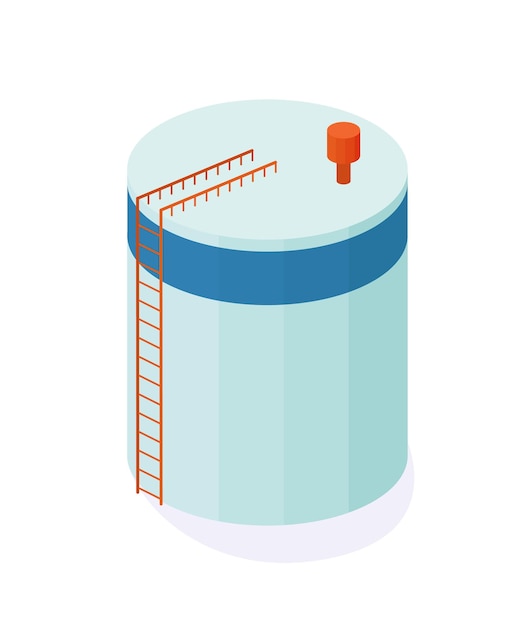Вектор Объект нефтяной промышленности вертикальный резервуарный металлический танкер хранение транспортной конструкции для хранения нефти нефть и нефть контейнерная цистерна для хранения ресурсов в резервуарах изометрический вектор