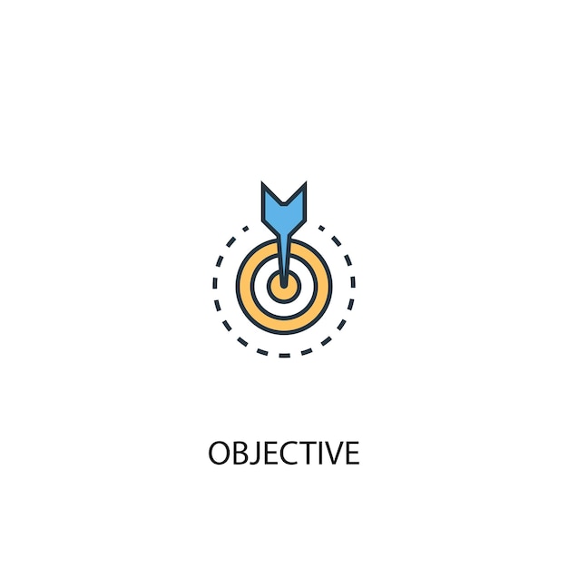 Objectief concept 2 gekleurde lijn icoon. Eenvoudige gele en blauwe elementenillustratie. objectief concept schets symbool ontwerp